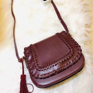 NWOT maroon leather messenger purse